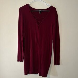 Dark Red Long Sleeve Dress